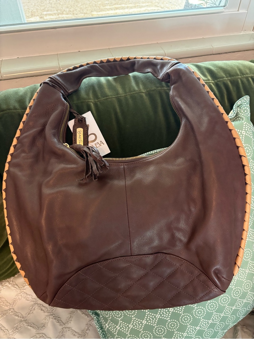 ZINA EVA Designer Brown Soft Leather NEW Hobo Shoulder Handbag! Zipper!